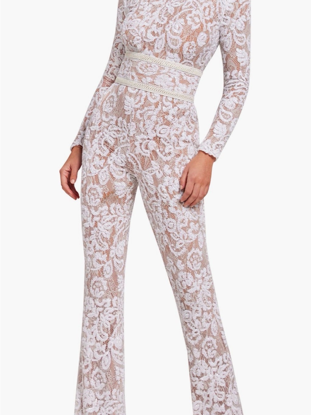 NADINE MERABI White Lace Flared Jumpsuit